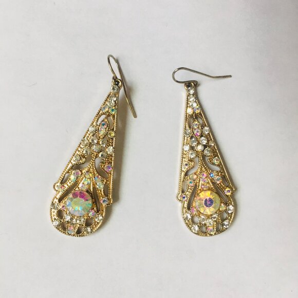 Glam  opalescent and gold art deco style earrings - Picture 1 of 1